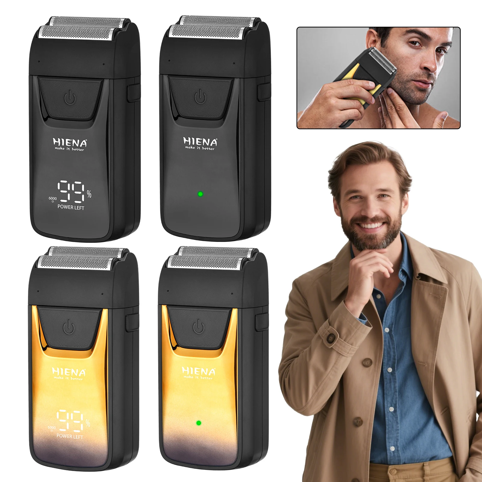 

HIENA Electric Shaver For Men Intelligent LED Display Razor Portable High Power Reciprocating Shaver Hair Beard Shaving Trimmers
