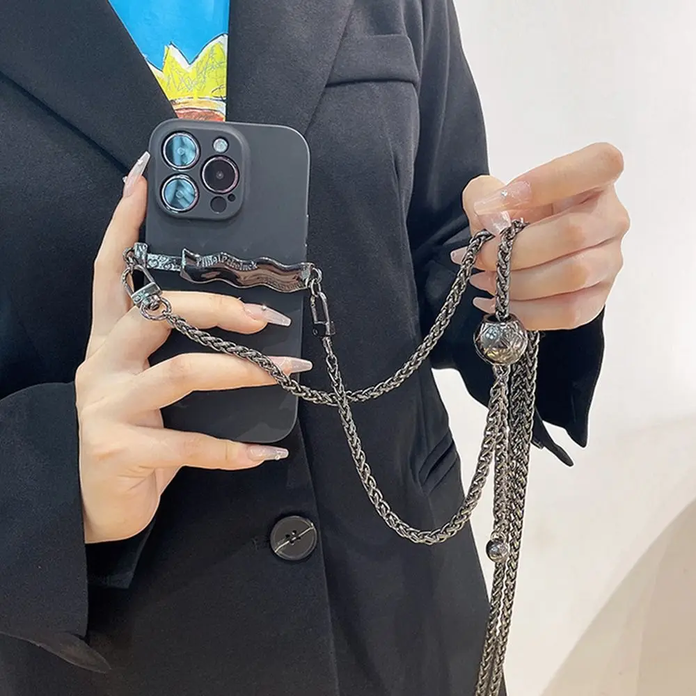 Universal Phone Lanyard Wavy Back Clip Adjustable Length Chain Bag Accessories Water Corrugated Metal Hanging Chain Collocation