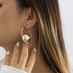 Big Circle with Ball Hoop Earrings for Women Trendy Gold Color and Silver Color Round Earrings 2022 Fashion Jewelry Accessories