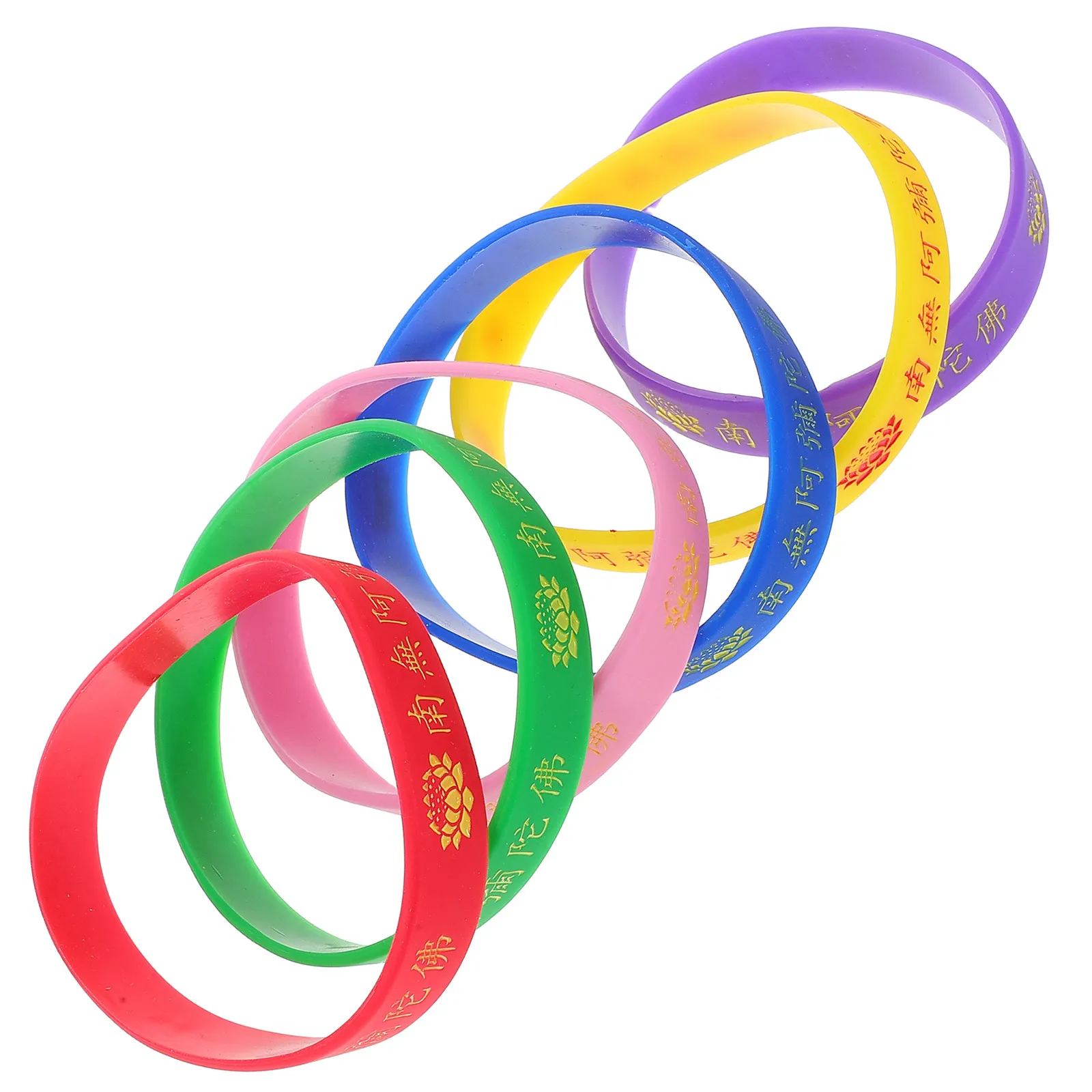 

6Pcs Lotus Flower Silicone Bracelet Amitabha Blessing Prayer Wristband Spiritual Religious Inspirational Motivational Band