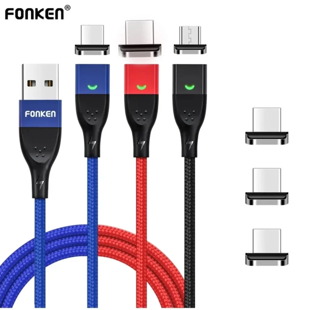 FONKEN 마이크로 USB C타입 마그네틱 충전 케이블, 마그네틱 충전기, 리얼미, 삼성, 화웨이, 샤오미, 퀵 차지 