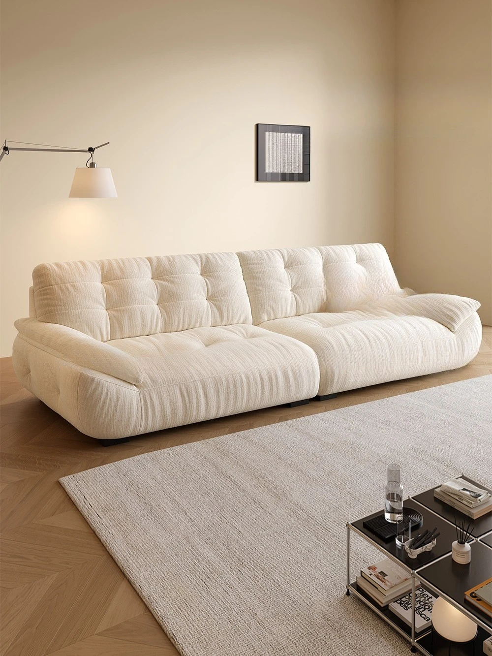 

Тканевый диван-трансформер из шенилла с функцией защиты от царапин кошек, для гостиной, кремового цвета, со съемными и моющимися чехлами, в стиле «облако»