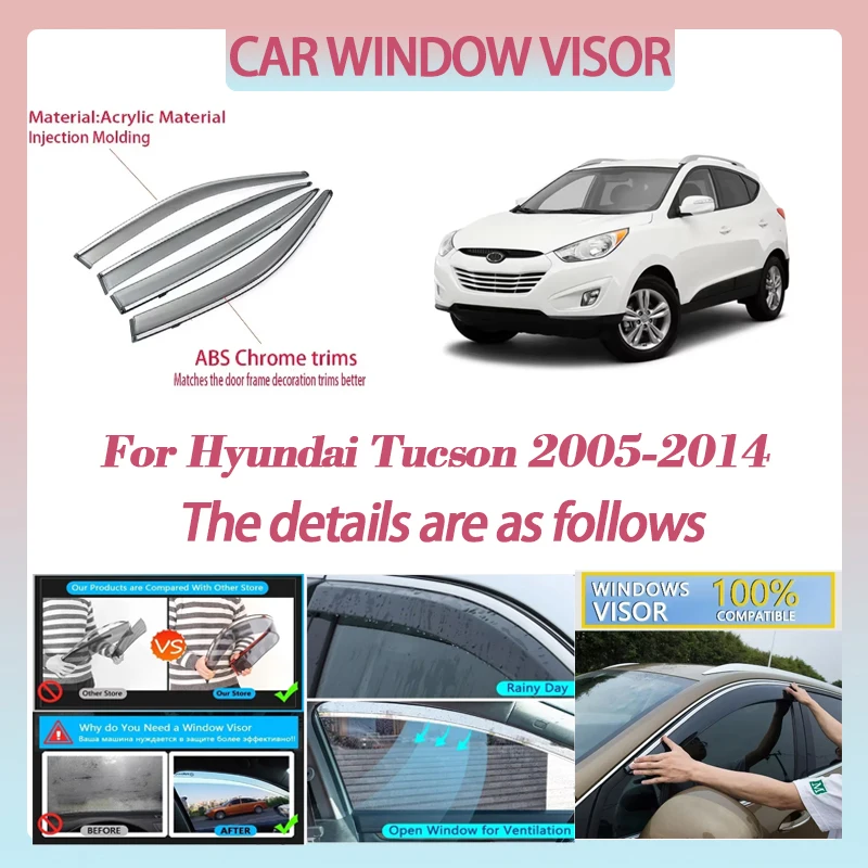 

Автомобильный оконный козырек для Hyundai Tucson 2005-2014, дефлектор, защита от дождя, защита от атмосферных воздействий, защита от солнца и дождя, авто внешние аксессуары