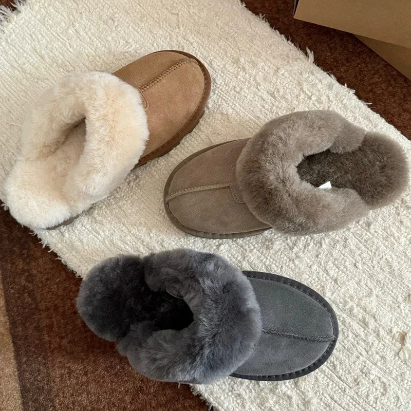 2024 UGG shoes women slippers slides furry paltform winter flat wool high quality Ankle leather fur ladies