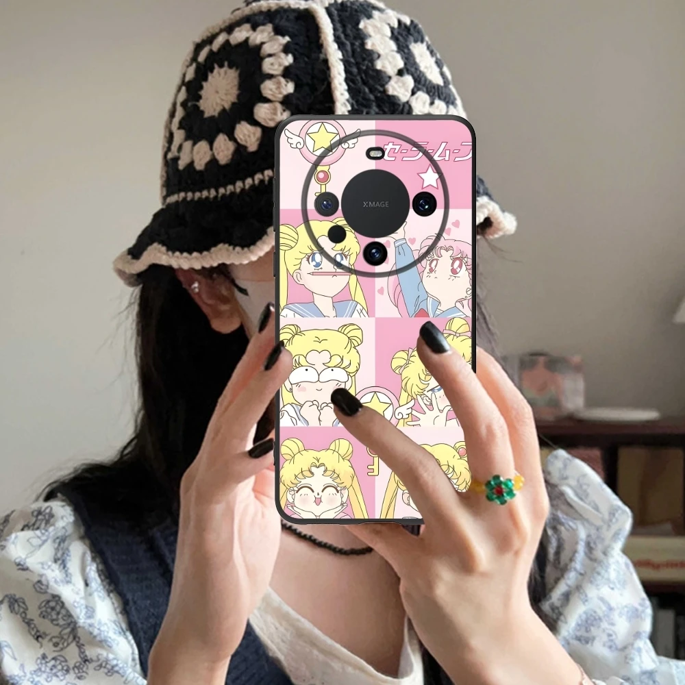 Sailor Painting Girl Mobile Cell Phone Case for Huawei Mate 60 50 40 30 20 10 Pro Plus Lite E 5G Black Soft Phone Cover Shell