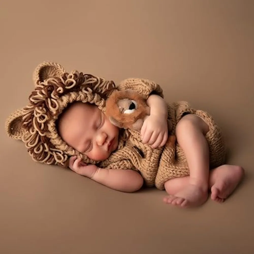 Newborn Photography Props  for Baby Boy Newborn Infant Hat & Jumpsuits Lion Hat Sweater Cosplay Costume Romper Festive Outfit