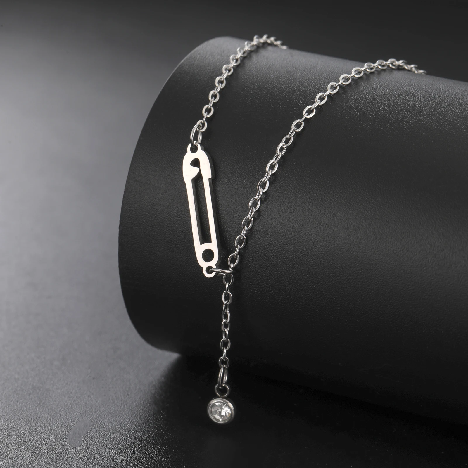 Unift Zircon Safety Pin Dangle Necklace for Women Girl Stainless Steel Necklace Choker Trendy Elegant Hope Faith  Jewelry Gift