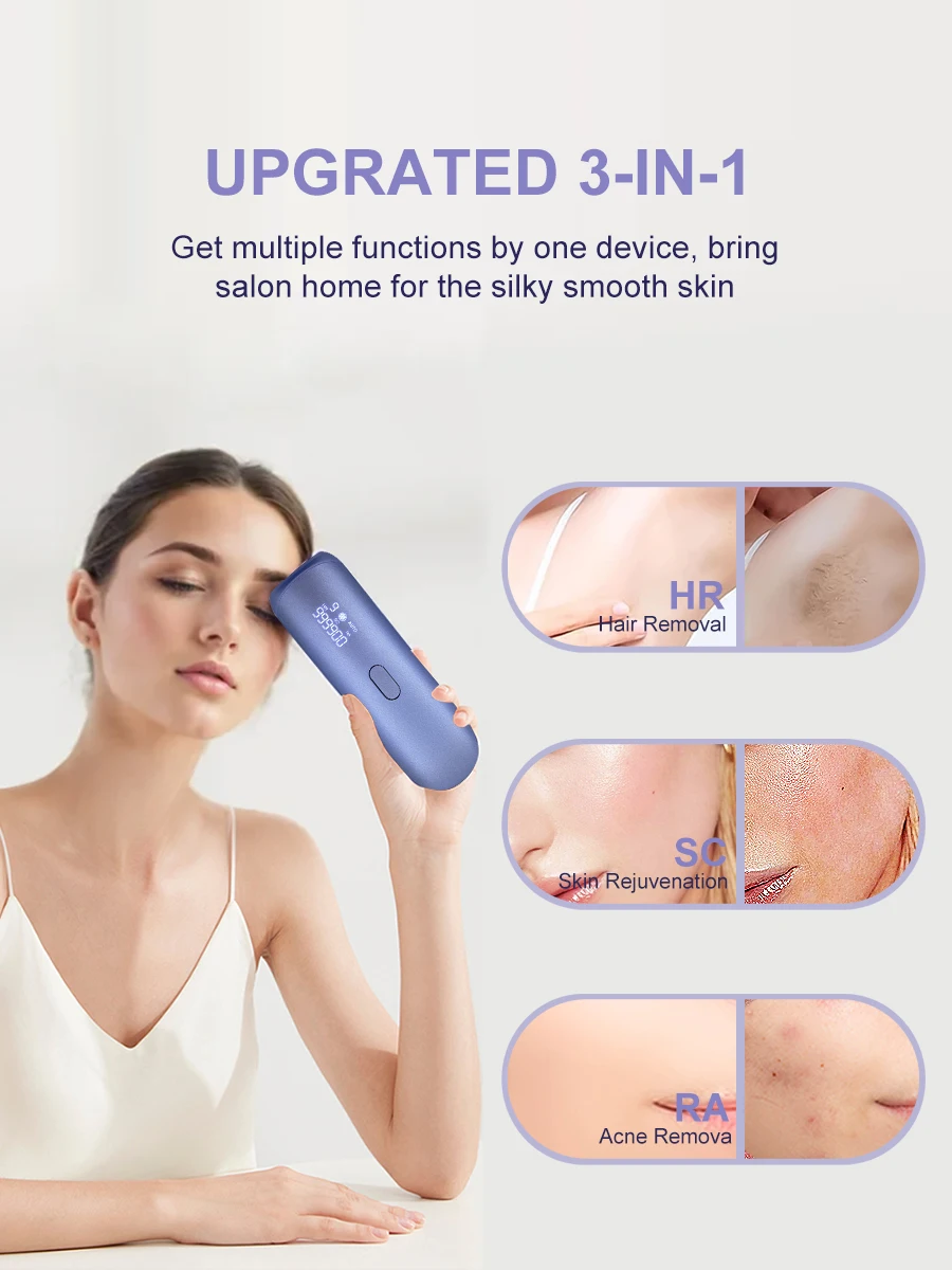 Kühlende Laser-Haarentfernung, 3-in-1-Verjüngung, Akne entfernen, permanenter Bikini-Trimmer, schmerzloses Haarentfernen für Frauen, IPL-Epilierer – Detail 5