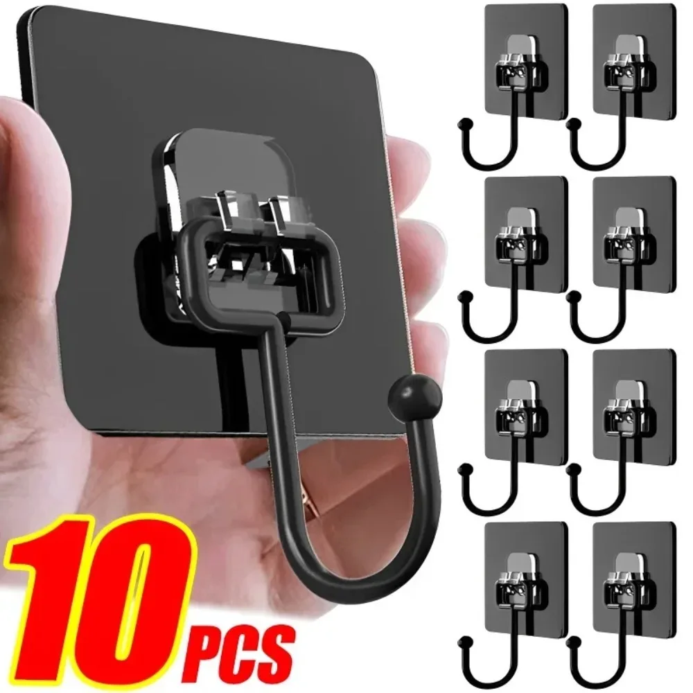 10PCS Self Adhesive Hooks Rotating Waterproof Strong Sticker Holder Wall Door Storage Hanging Hook Kitchen Bathroom Organizer