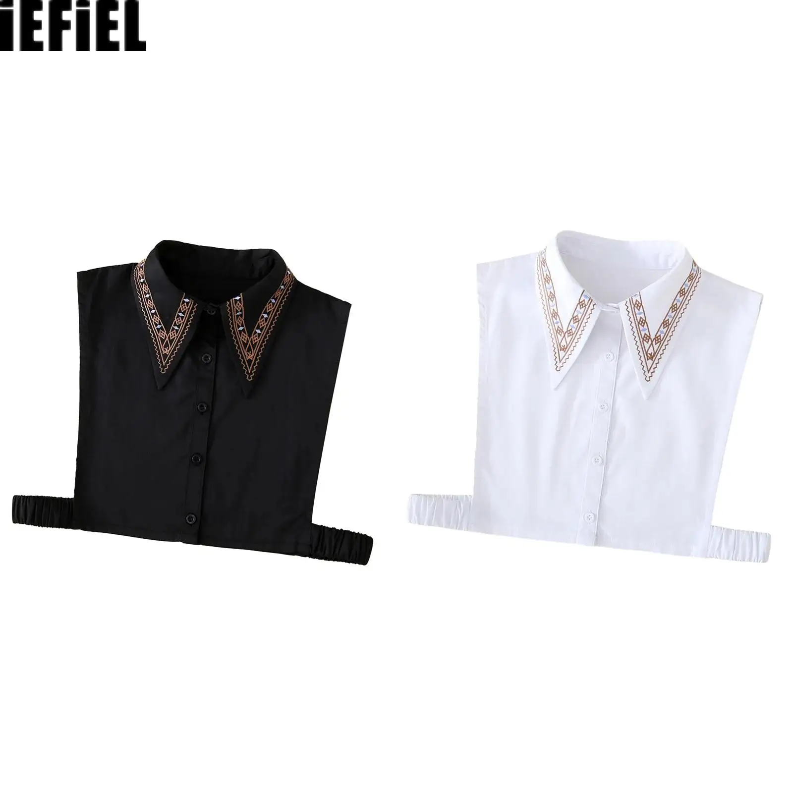 1Pcs Women Embroidered Collar Versatile Faux Collar Shirt Inner Top Buttons Closure Decorative Collar for Daily Wear