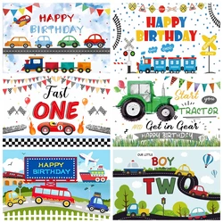 Racing Car Birthday Backdrop Cartoon Train Transportation Theme Baby Shower Birthday Party Photography Background Photo Studio