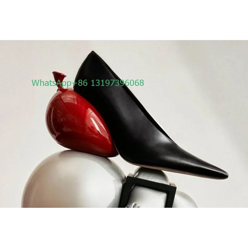 Lady red balloon heels design pumps  8cm favorite heels red  pumps pointed toe PU T shows dress high heels footwear size 35-39