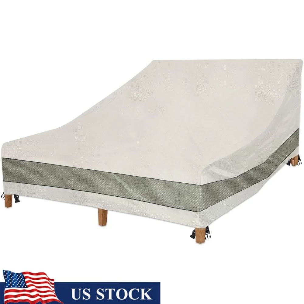 

Durable Waterproof Double Chaise Lounge Cover with Windproof Design UV Protection Oxford Fabric Storage Bag Included