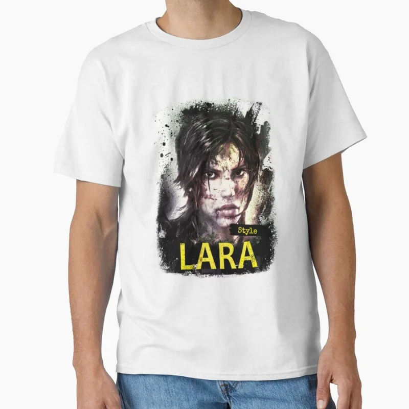 العبقري غريب الأطوار تومب رايدر لارا كروفت 80s لعبة فيديو هدية تي شيرت للرجل بلوزات كبيرة الحجم 100% ملابس قطنية مطبوعة #5