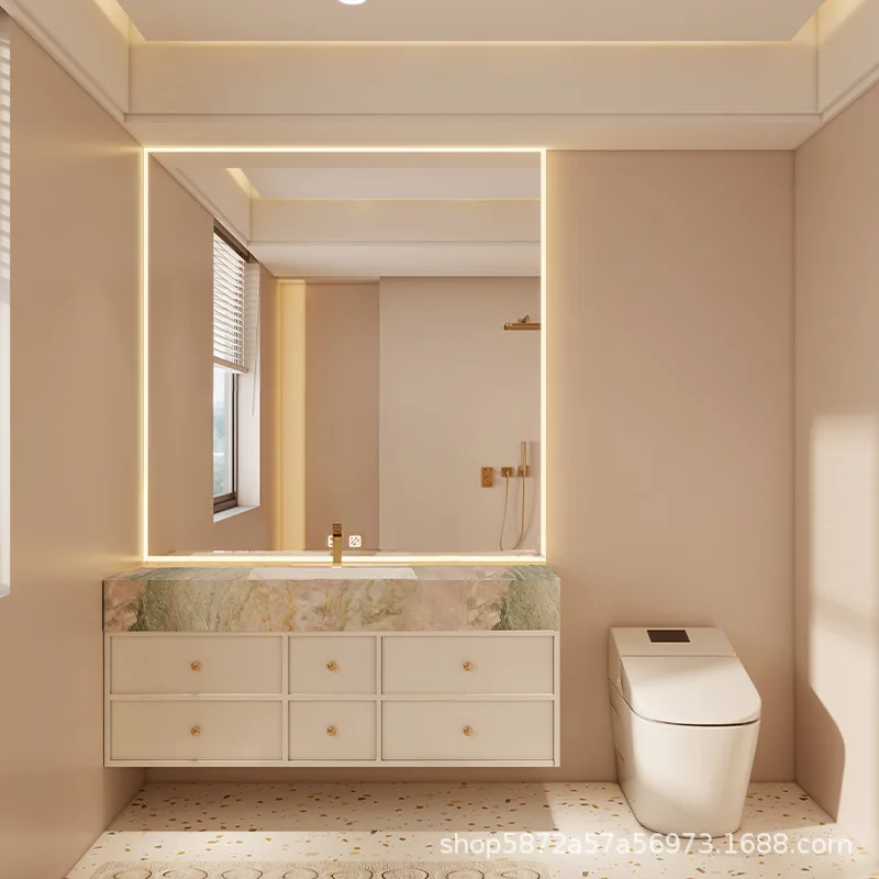 

French Bathroom Cabinet Rock Seamless Ceramic Integrated Basin Bathroom Cabinet Washbasin Countertop Cabinet Toilet Furniture