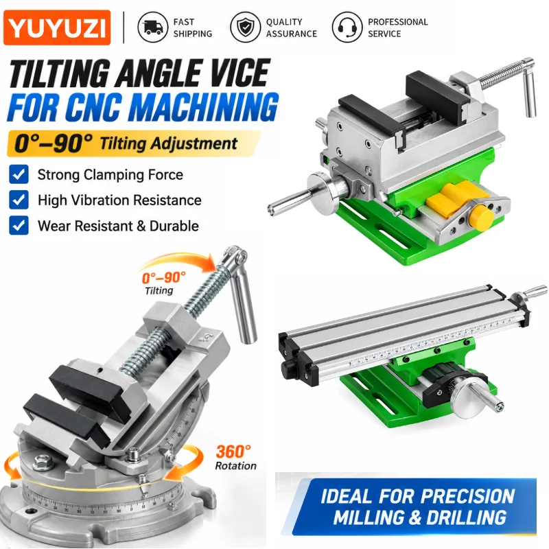 Tiltable Swivel Precision Vise 360° Rotating Flat Jaw Clamp Adjustable Angle X-Y Cross Slide Worktable for Mill Drilling Machine