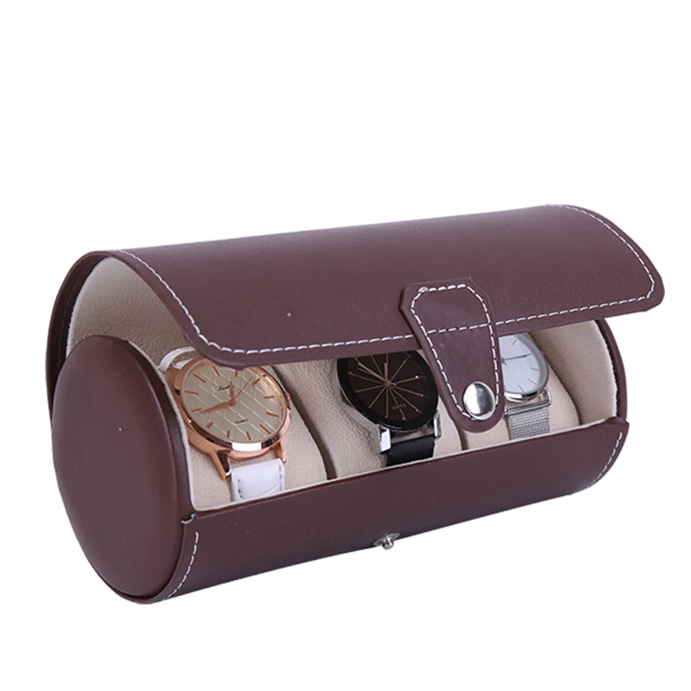 

3 -Compartment Watch Box Jewelry Accessory Display Case Watches PU Cylinder Travel