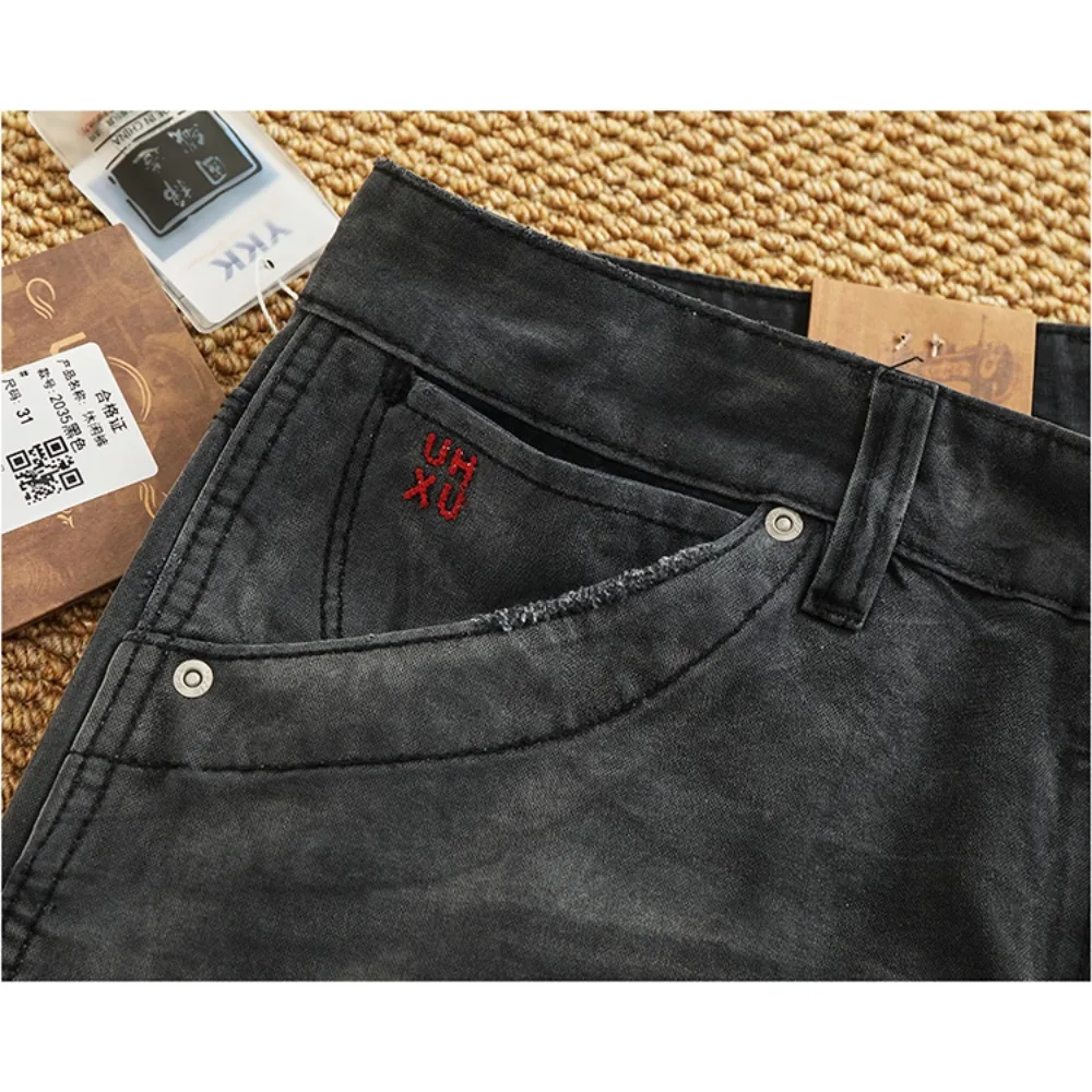 Shorts de trabalho retrô para homens, pintados com spray, envelhecidos, lavados, algodão puro, tecido pesado, solto, reto, calças capri