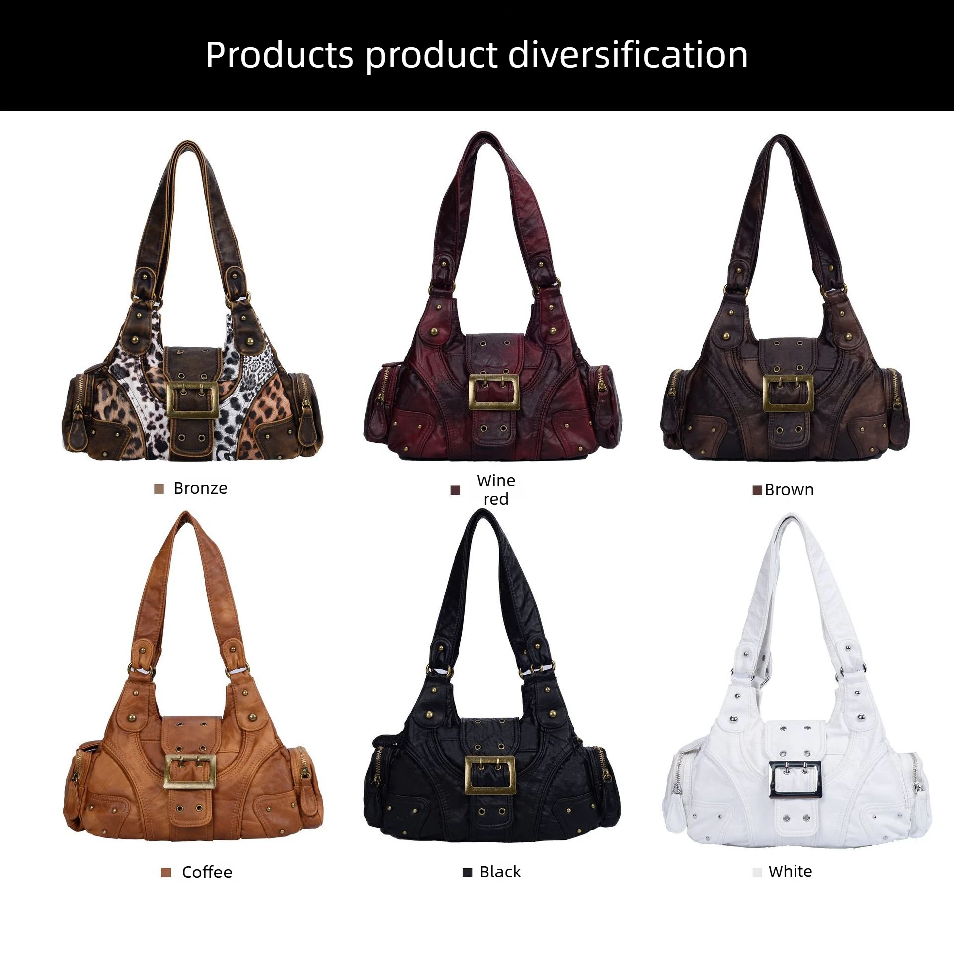 Ladies' Fashion Street Y2K Millennium Spicy Girl Leopard Pattern Tote Bag Multi Pocket Retro Personalized Shoulder Bag