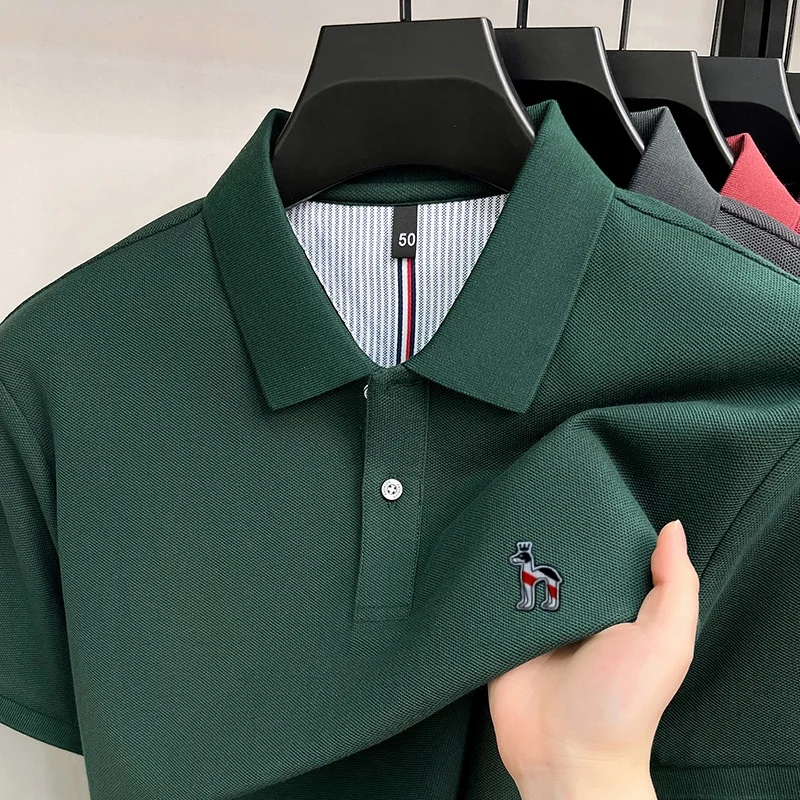 High end brand 100% cotton short sleeve polo shirt men new trend cartoon dog embroidery summer Korean style youth casual T-shirt