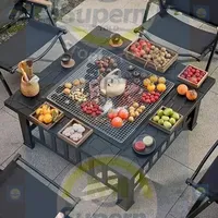 Multifunctional Barbecue Table Outdoor Camping Metal Fire Pit Wood Burning Stove Outdoor Campfire BBQ Grill Square Table