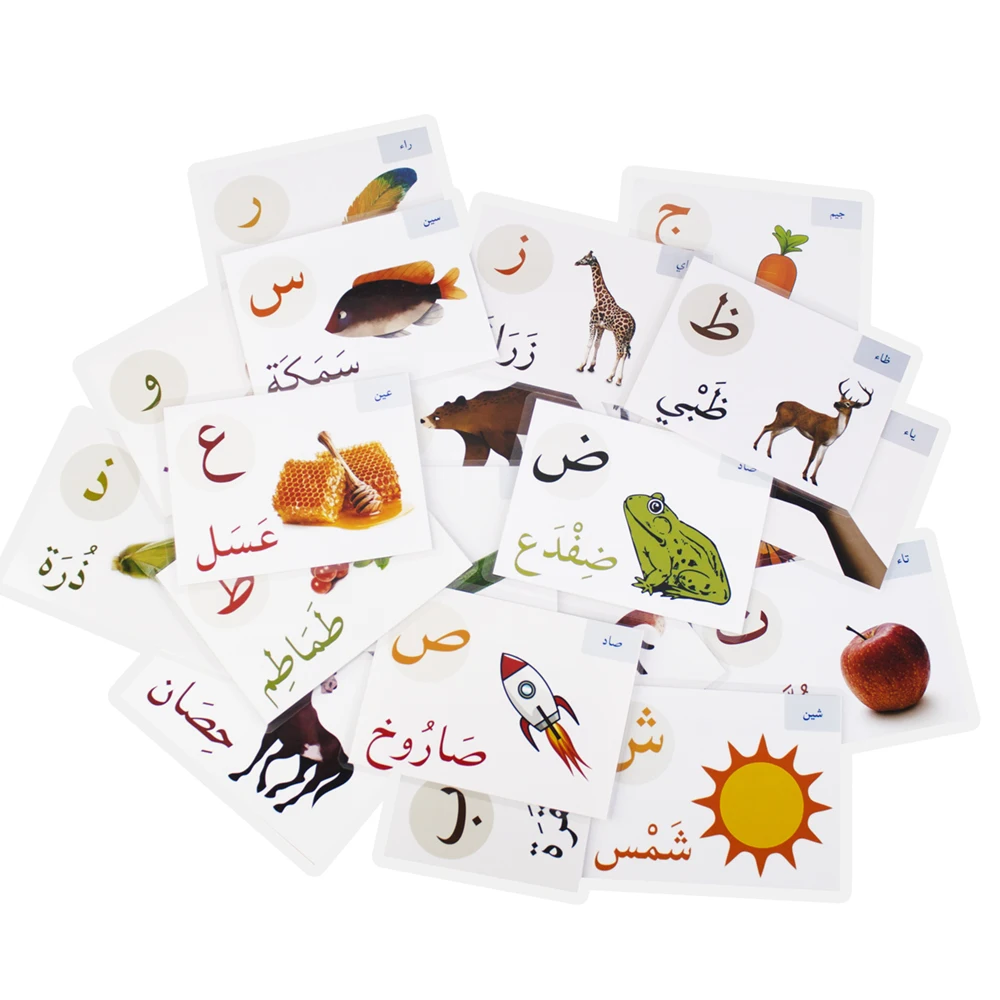 28Pcs Arabic Letter Flashcards Vocabulary Montessori Kids Cards Learning Early Educational Toys For Children Development Games