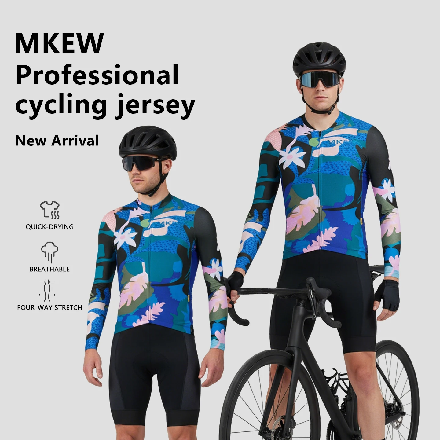 

MKEW Men's Summer Quick Dry Breathable Long Sleeve Cycling Jersey Lightweight Comfortable Road Suit for Cycling