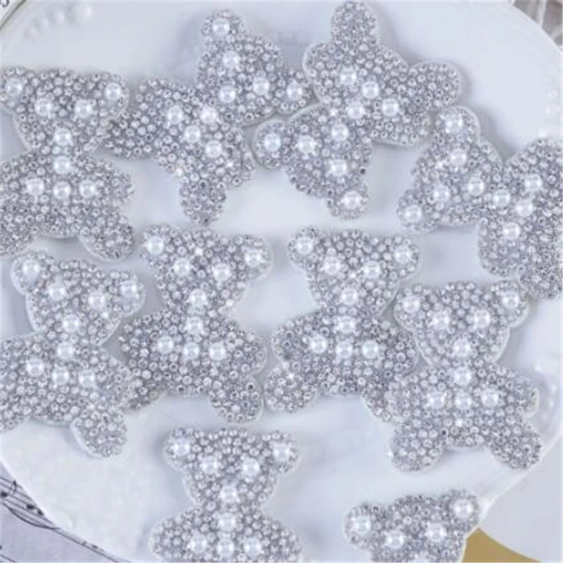 5pcs Little Bear Rhinestone Patches Glue on Patch for Clothing DIY Hand Embroidery Applique T-shirt Jacket Deco