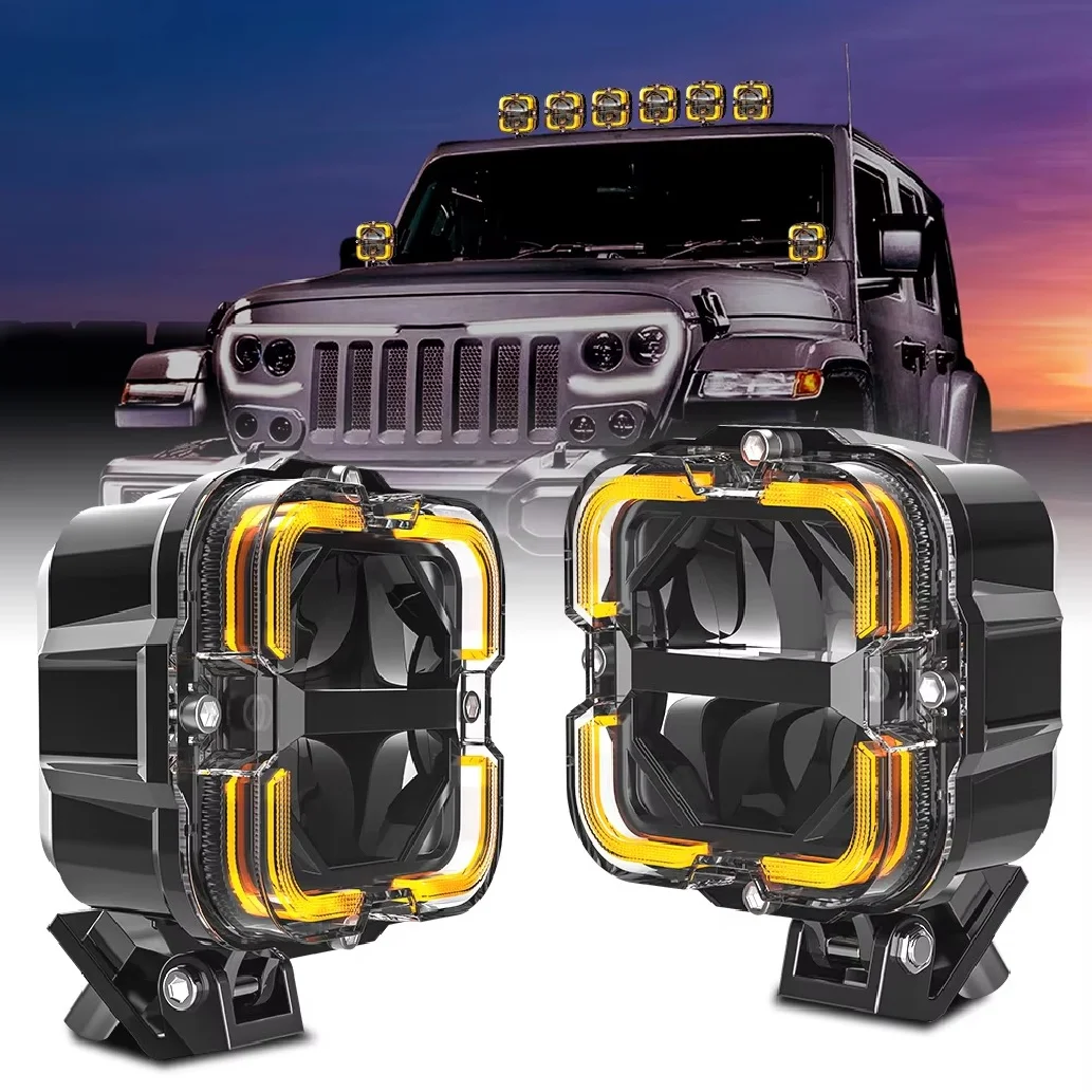 E-geprüfte LED-Arbeitsleuchte für Jeep Offroad-Truck 4x4 SUV ATV, Spotlight mit Amber DRL, 12V Zusatzscheinwerfer, Autozubehör