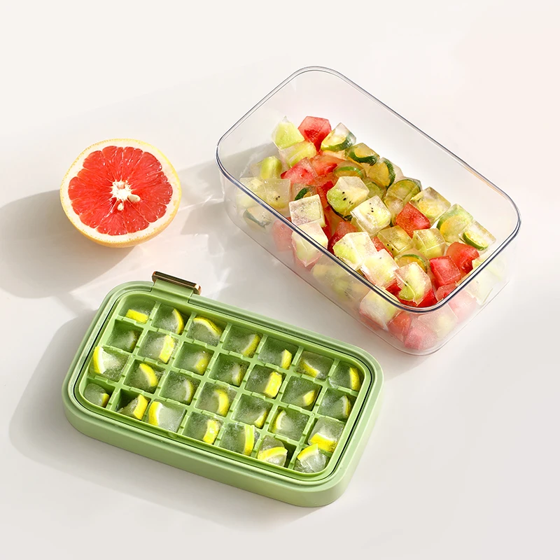 Ice Cube Mold Ice Tray with Lid, Household Self-Made Square Soft Ice-Making Box, Push-Type Ice Cube Mold Ice Storage Box