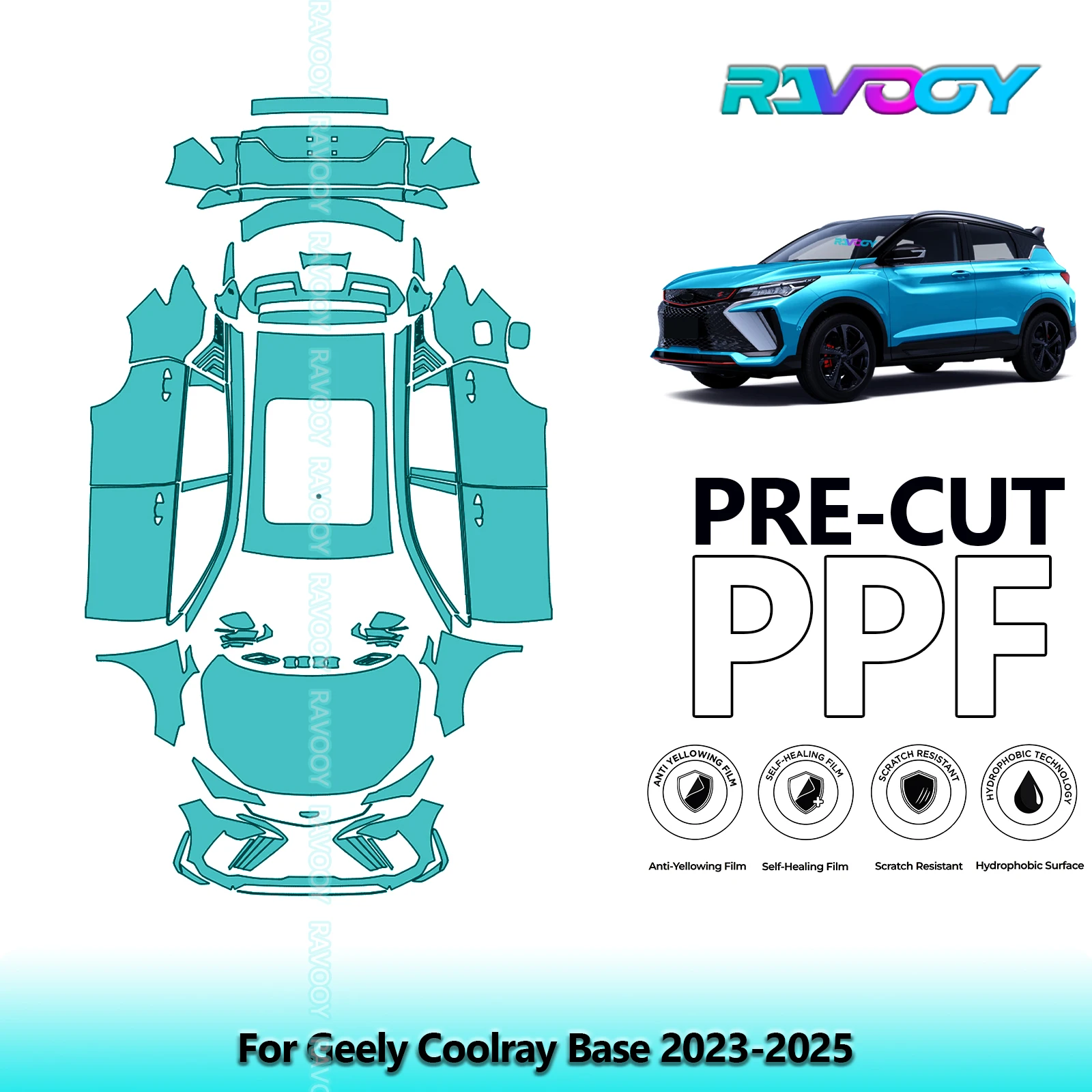 RAVOOY 8.5Mil Custom-Fit Precut TPU PPF Full Vehicle Clear Bra Stone Guard EU UK For Geely Coolray Base 2023-2026