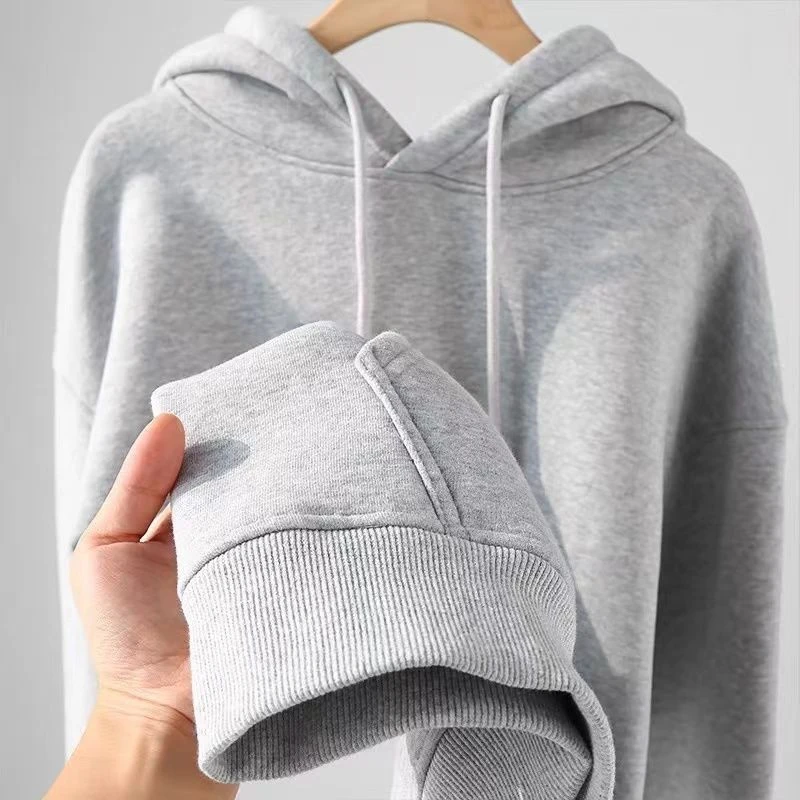 Hellgrauer 500 g schwerer amerikanischer einfarbiger Kapuzenpullover, dicker, lockerer, vielseitiger Samt, Herbst- und Wintermäntel für Herren und Damen