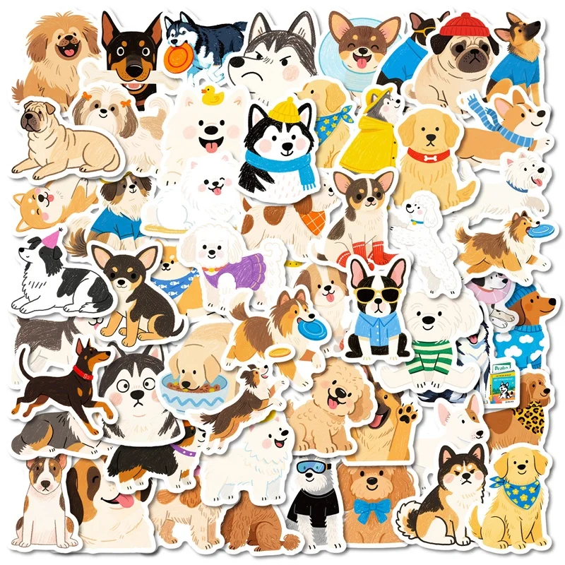

10/30/56PCS Kawaii Happy Dog PVC Sticky Sticker Aesthetic DIY Colored Decoration Scrapbooking Supplies for Kids