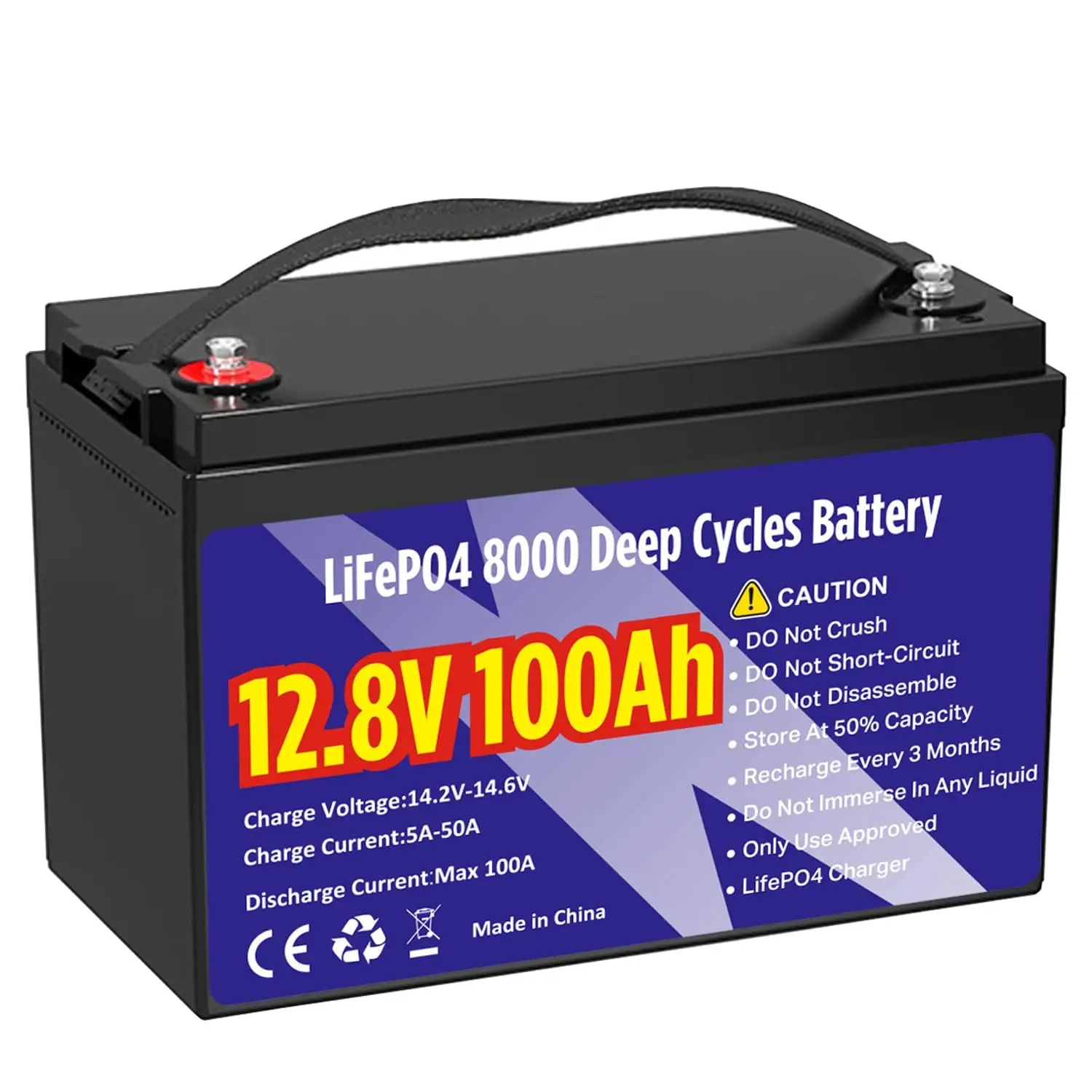 

12V 100Ah LiFePO4 Lithium Battery, Group 31 1280Wh Lithium Iron Phosphate Battery 8000+ Deep Cycles Long Lifespan, Customized