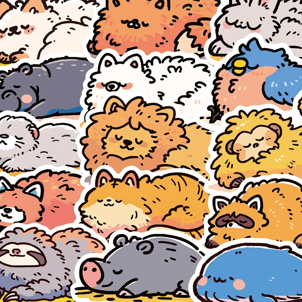 50pcs Comfortable Sleeping Animals Stickers Cartoon Graffiti Decal DIY Notebook Suitcase Skateboard Guitar Stickers For Students