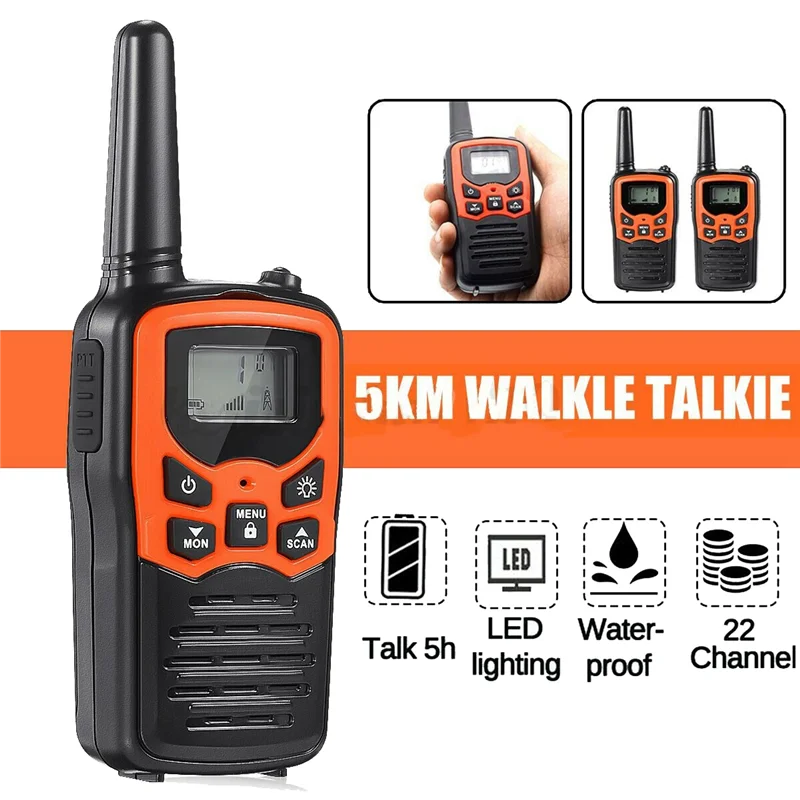 2 Stuks Handheld Walkie Talkie Radio 22 Kanalen Set 10 Km Uhf 400-470 Mhz Dual Band Lange afstand Communicatie Transceiver