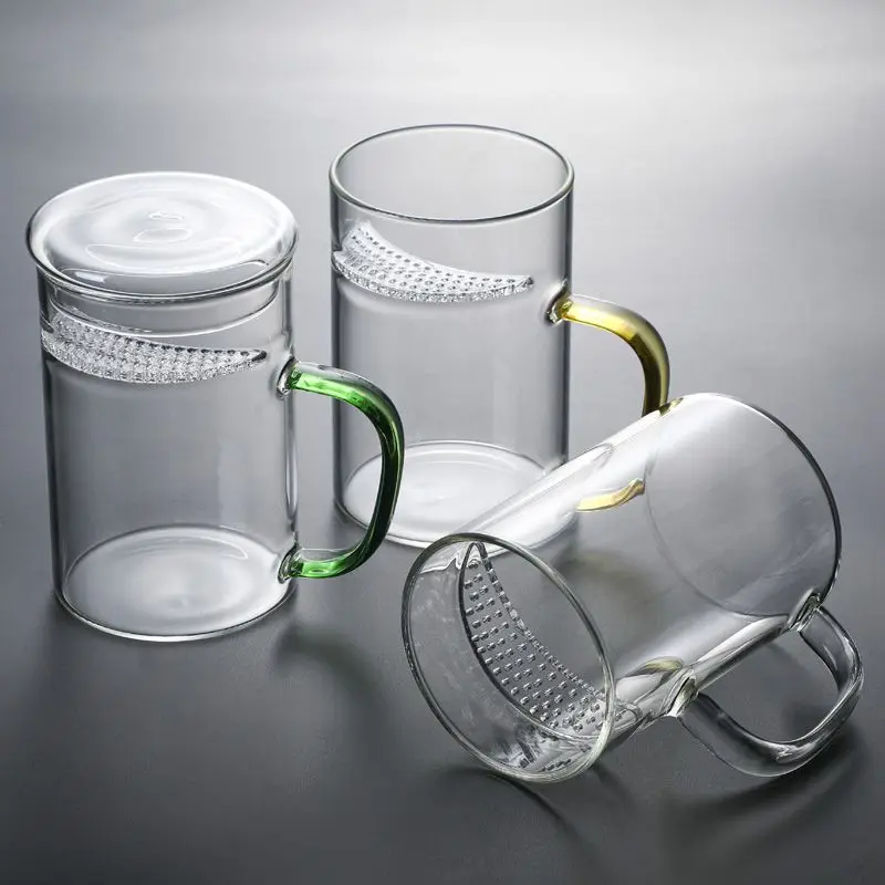 Borosilicate Mugs Heat Resistant Glass Mug with Lid Crescent Filter Tea Water Filtration Large Capacity Water Mug Office Tea Cup