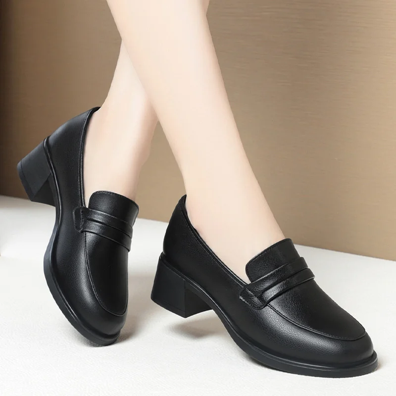 Spring Autumn Loafer Woman New Soft Leather Shoes Black Work Soft Sole Flat Heel Slip-on One Foot Non-slip Soft Sole Comfort Sho