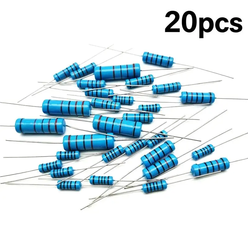 20Pcs 2W 1% Tolerance Metal Film Resistors, Multiple Resistance Values 1R-10M Electronic DIY Parts