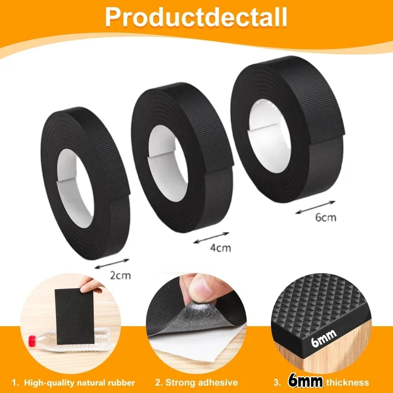 2M/Roll Self Adhesive Non Slip Furniture Pads,Thick 6mm Rubber Floor Protectors,Cuttable Anti Skid Grippers for Hardwood Floors