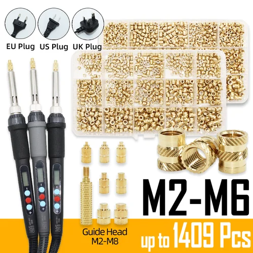 Máquina de implante de tuerca moleteada de inserción de fusión en caliente de latón, herramienta de inserción de calor de implante de conducción térmica de tuerca de cobre, impresora 3D de plástico