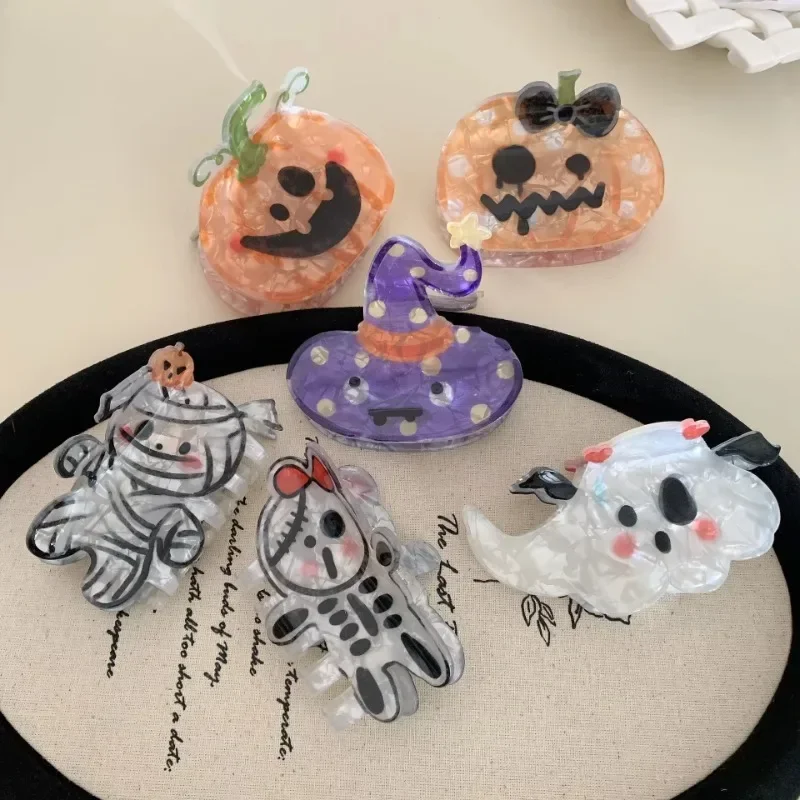 Pinza de pelo de dibujos animados de Halloween para mujer, calabaza divertida, fantasma, Calavera, cangrejo, pinzas de pelo de terror, Clip acrílico fuerte, accesorios para el cabello, nuevo