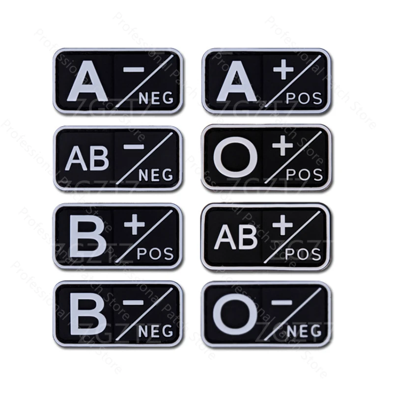 A B AB O Rh + - Positive Negative 3D PVC Blood Type Patch Military Hook and Loop Sew on Patches Badge for Backpacks 5x2.5cm