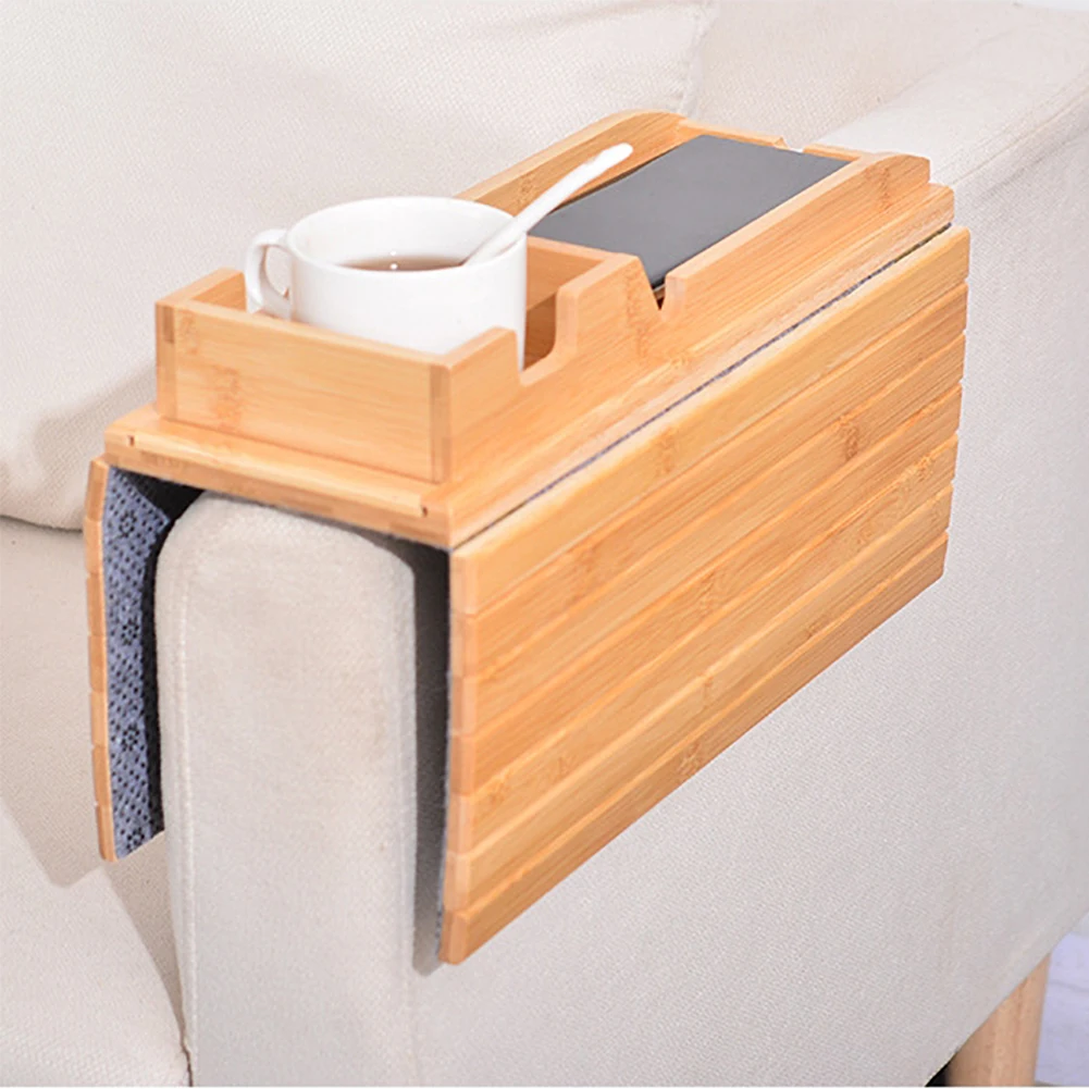 Sofa Arm Tray Foldable Wooden Sofa Armrest Tray 3 In 1 Anti-slip Couch Arm Tray With Detachable Couch Cup Holder Tray For Remote