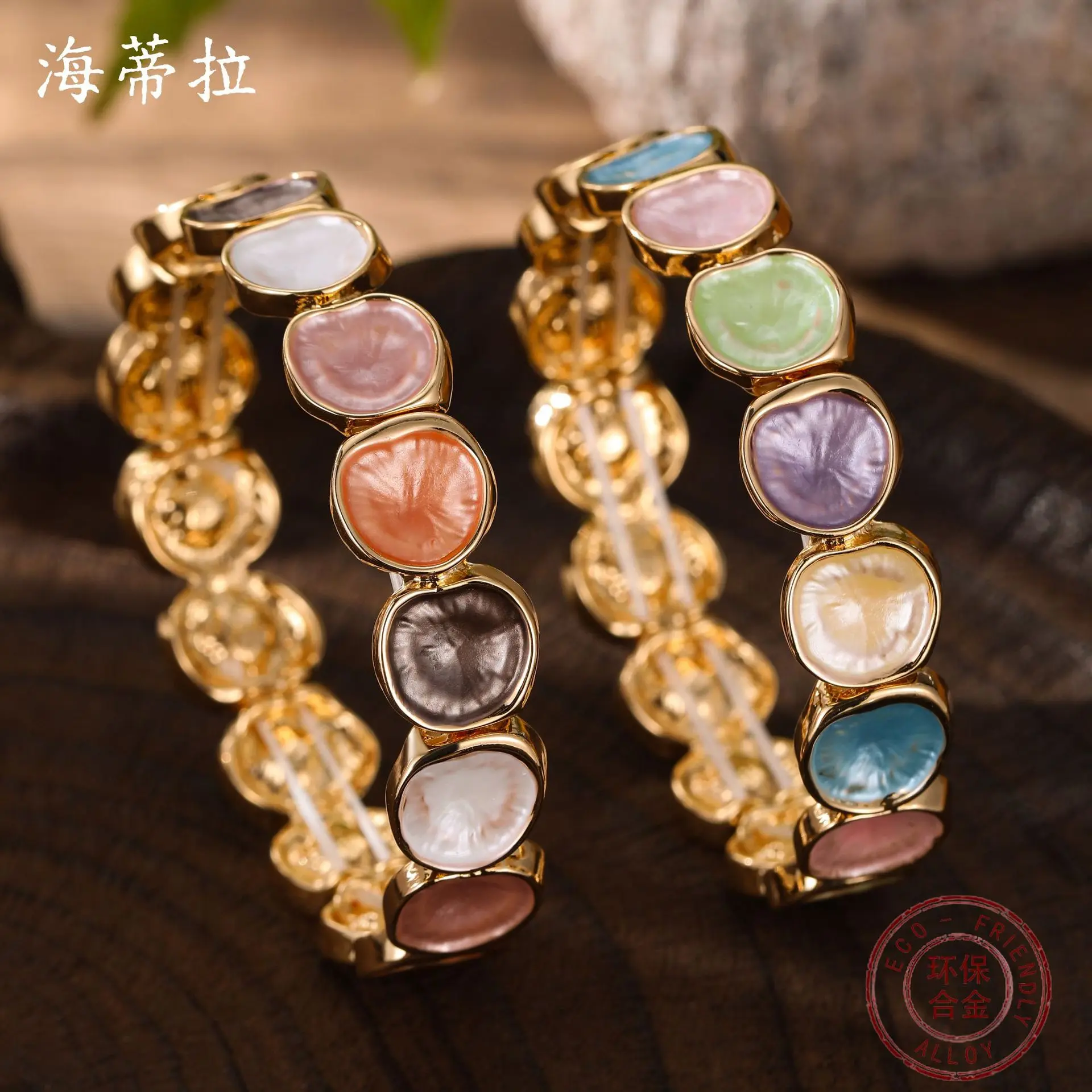 

DIY accessories enamel irregular round elastic bracelet women's simple and versatile round zinc alloy bracelet