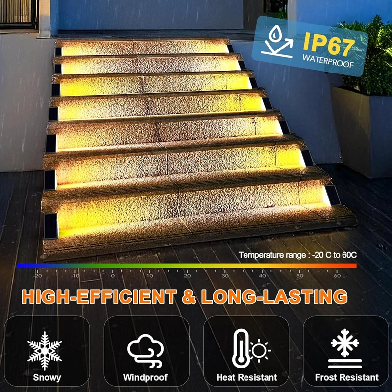 IP67 مقاوم للماء الطاقة الشمسية مصابيح الحديقة الشمسية سطح السفينة ضوء في الهواء الطلق ل درابزين الدرج خطوة سياج ساحة فناء مسار الإضاءة ديكور