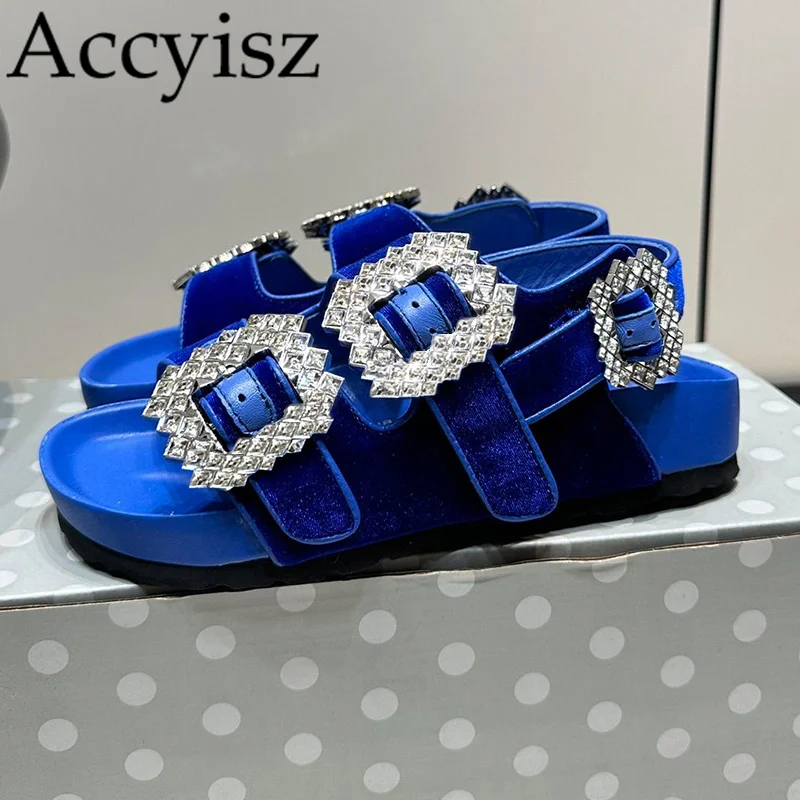 Summer Crystal Metal Decoration Back Strap Thick Soled Sandals Women's Versatile Fashion Roman Shoes Casual Vacation Shoes 2024