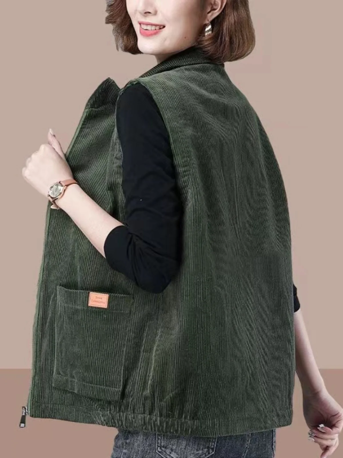 

Шикарный вельветовый жилет, верхняя одежда, женская весна-осень-зима 2023, новинка Sle Mom's Stripe Velvet Jaet с высоким воротником без свека