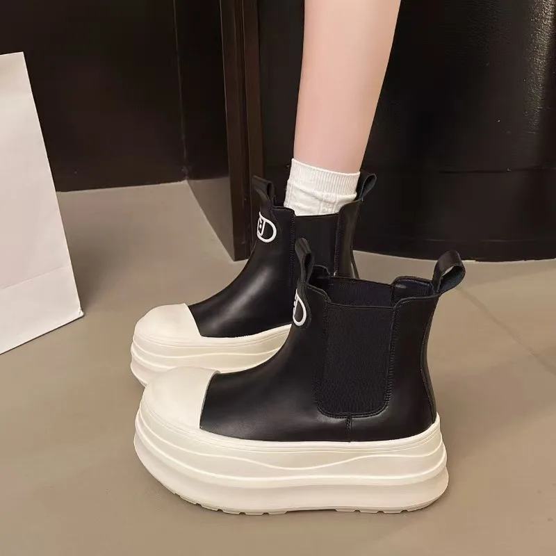 

Ankle Boots for Women 2026 New Lightweight Thick Soled Height Increasing Short Boots for Women Versatile Round Toe Sleeve Shoes