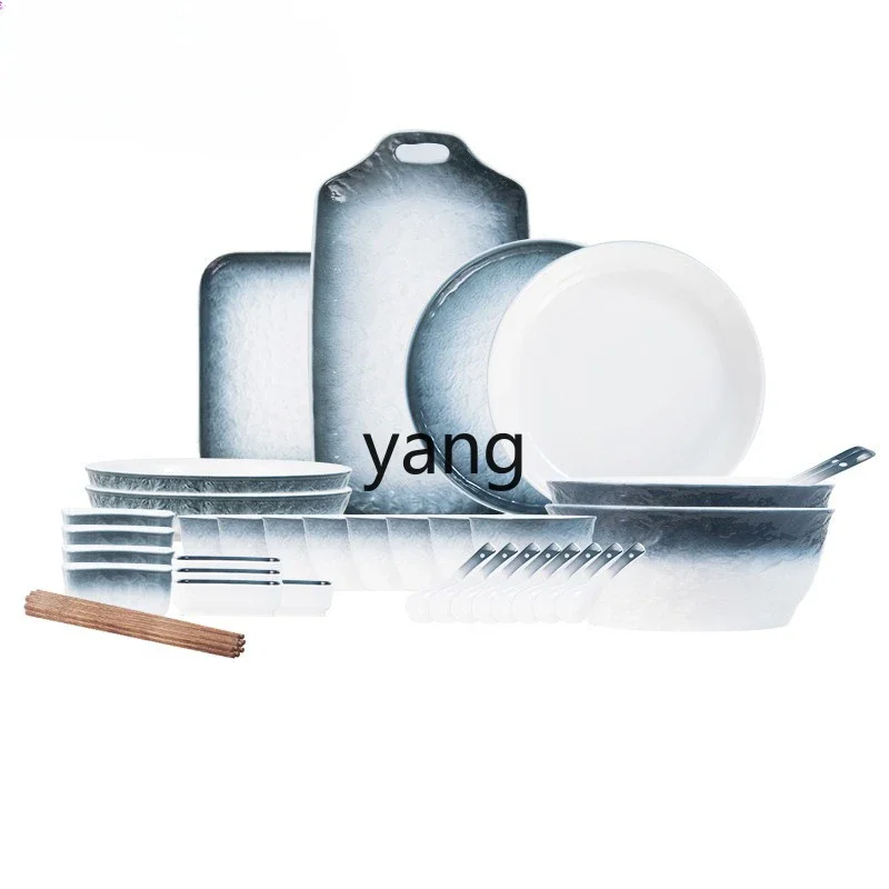 LHH Dish Set Household Underglaze Color Ceramic Bowls Dish Chopsticks Tableware Light Luxury Combination